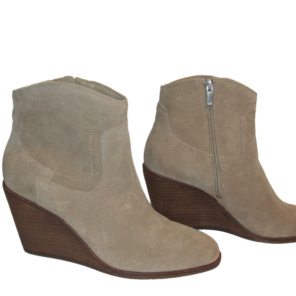 NWT Lucky Brand Women Wadier Wedge Tan Taupe Suede Ankle Boots Booties Size 9.5 - Picture 4 of 12